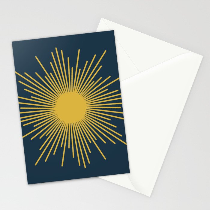 Sunburst - Minimalist Mid Century Modern Sun in Navy Blue and Light Mustard Yellow Stationery Card Gallery Image 2