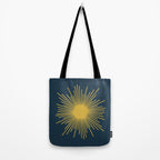 Sunburst - Minimalist Mid Century Modern Sun in Navy Blue and Light Mustard Yellow Tote Bag Gallery Image 2