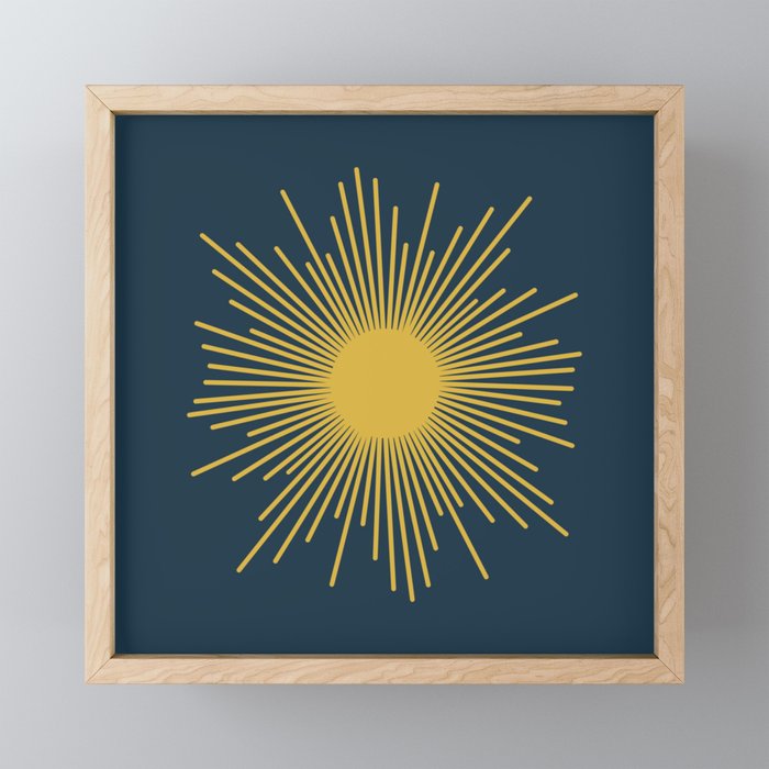 Sunburst - Minimalist Mid Century Modern Sun in Navy Blue and Light Mustard Yellow Mini Art Print Gallery Image 1