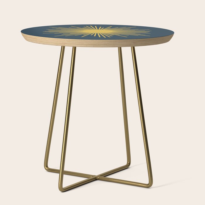 Sunburst - Minimalist Mid Century Modern Sun in Navy Blue and Light Mustard Yellow Side Table Gallery Image 1