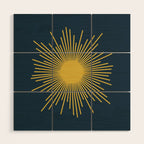 Sunburst - Minimalist Mid Century Modern Sun in Navy Blue and Light Mustard Yellow Wood Wall Art Gallery Image 1