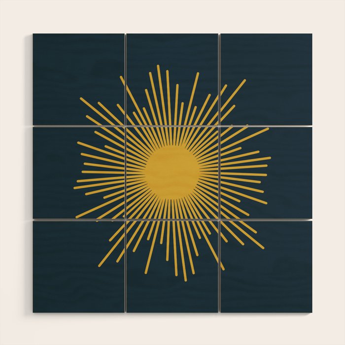 Sunburst - Minimalist Mid Century Modern Sun in Navy Blue and Light Mustard Yellow Wood Wall Art Gallery Image 1