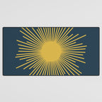 Sunburst - Minimalist Mid Century Modern Sun in Navy Blue and Light Mustard Yellow Desk Mat Gallery Image 3