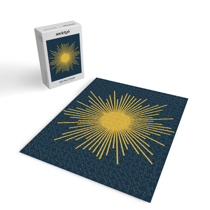 Sunburst - Minimalist Mid Century Modern Sun in Navy Blue and Light Mustard Yellow Jigsaw Puzzle Gallery Image 2