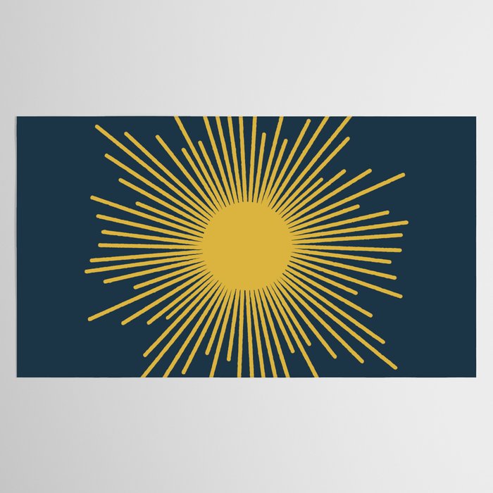 Sunburst - Minimalist Mid Century Modern Sun in Navy Blue and Light Mustard Yellow Tablecloth Gallery Image 2