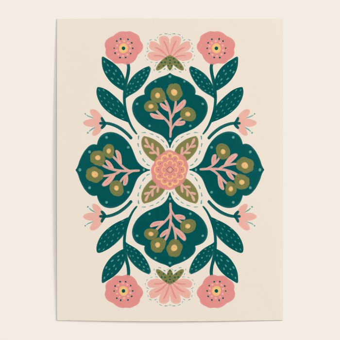 Indian Floral - pink and green  Poster Gallery Image 4