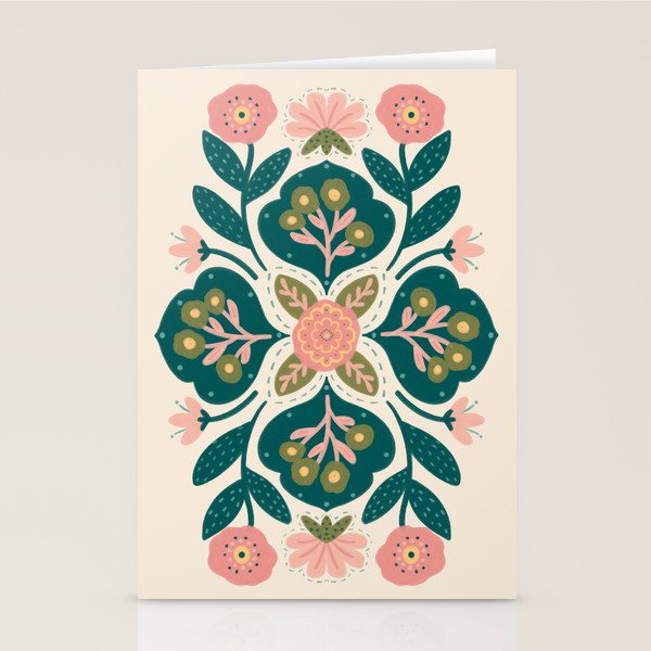 Indian Floral - pink and green  Stationery Card Gallery Image 2