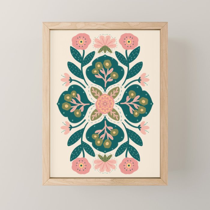 Indian Floral - pink and green  Mini Art Print Gallery Image 1