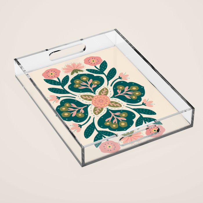 Indian Floral - pink and green  Acrylic Tray Gallery Image 1