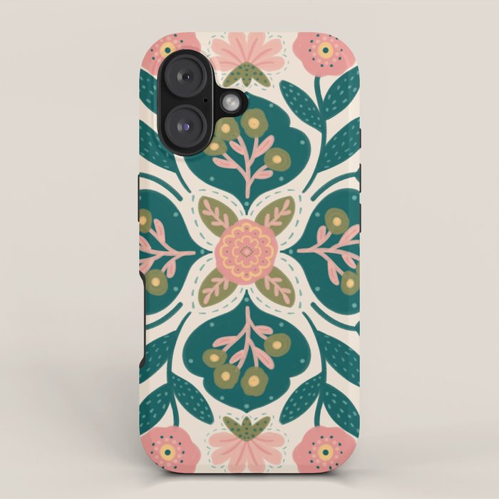 Indian Floral - pink and green  iPhone Case Gallery Image 1