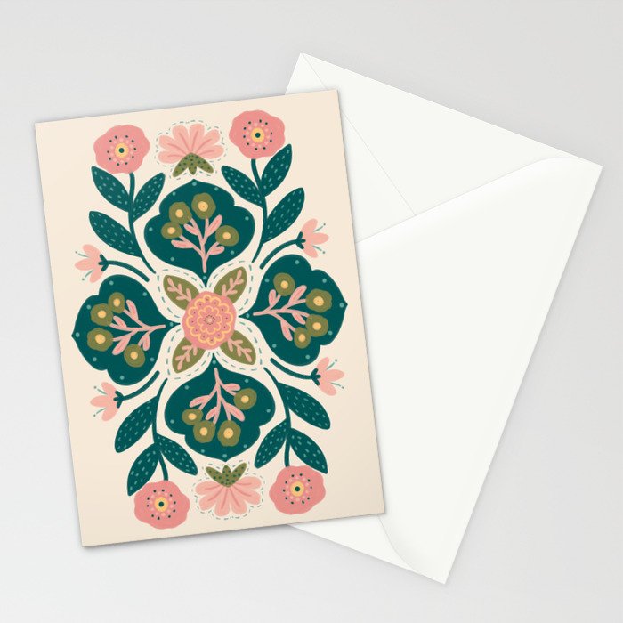 Indian Floral - pink and green  Stationery Card Gallery Image 2