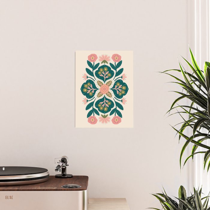Indian Floral - pink and green  Poster Gallery Image 2