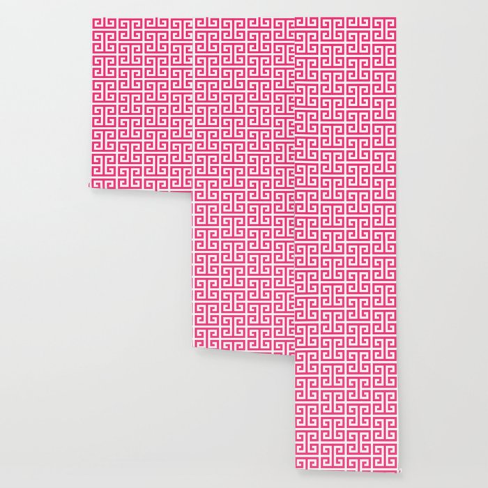 Large Pink and White Greek Key Pattern Wallpaper Gallery Image 3