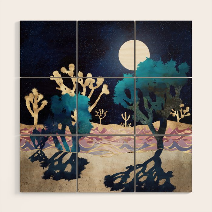 Desert Lake Moonlight Wood Wall Art Gallery Image 1
