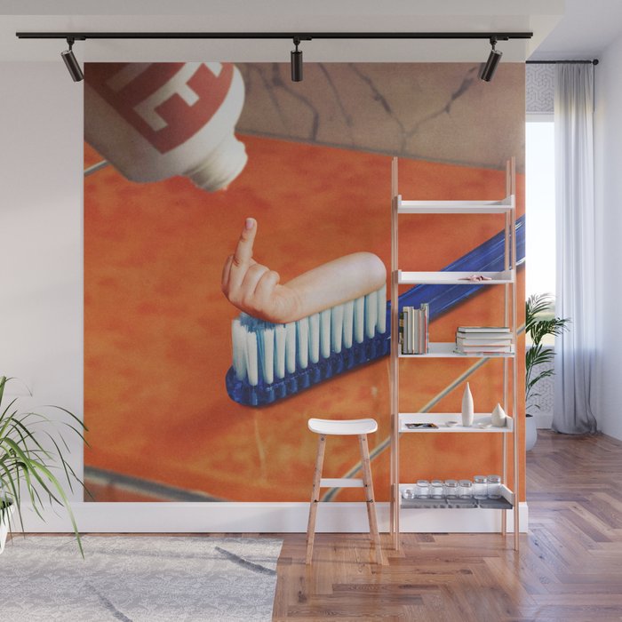 Up your mouth - Middle finger toothpaste Wall Mural Gallery Image 1
