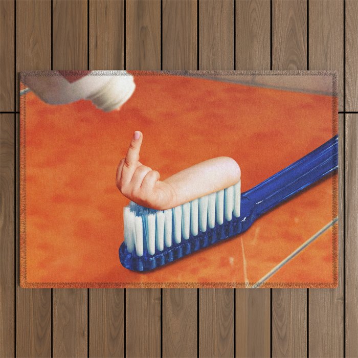 Up your mouth - Middle finger toothpaste Outdoor Rug Gallery Image 1