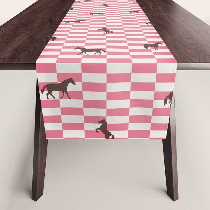 Pink Check Horses  Pattern Table Runner Gallery Image 1