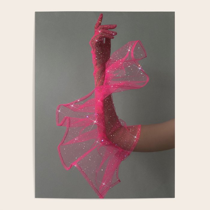 AESTHETIC PINK GLOVE | fashion | style | glamour | hand | glitter | elegant | charm | collage  Poster Gallery Image 1