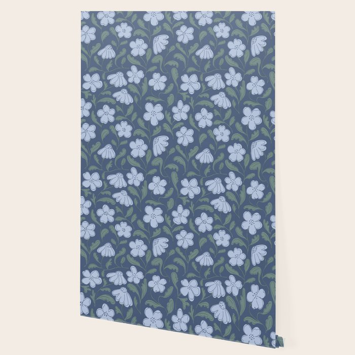 Moody Botanical Blooms on Slate Blue Wallpaper Gallery Image 2