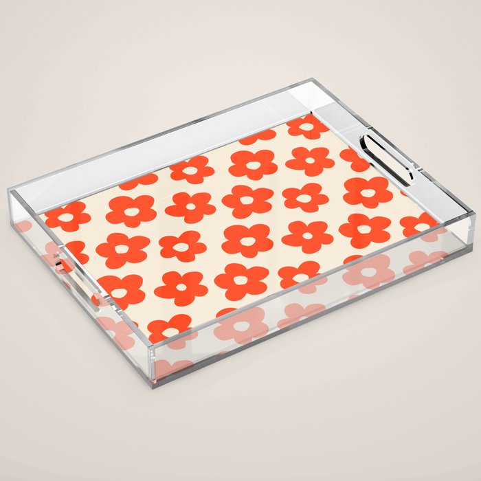 Retro 60s 70s Flower Pattern #pattern #vintage #poppy Acrylic Tray Gallery Image 1