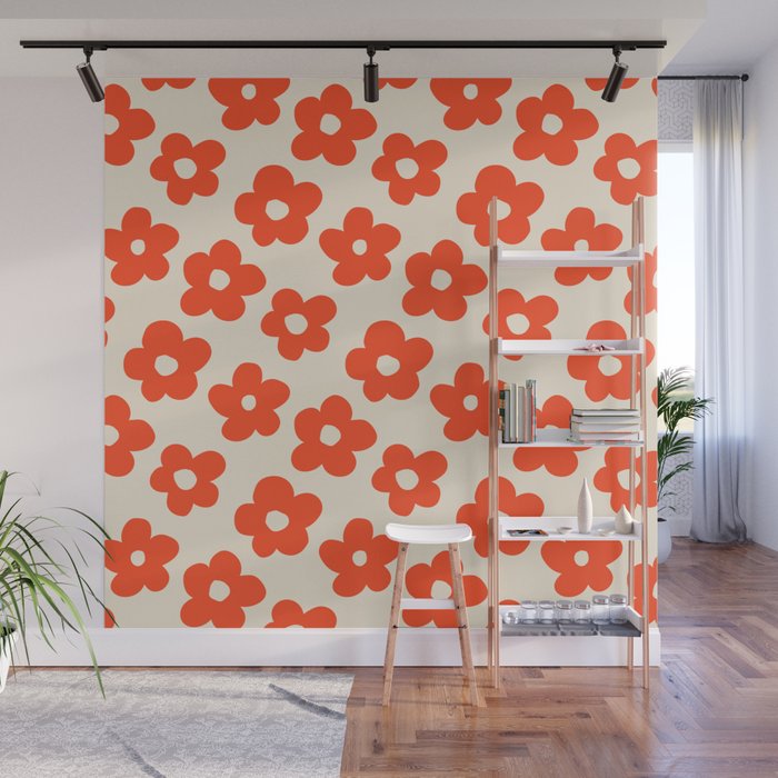 Retro 60s 70s Flower Pattern #pattern #vintage #poppy Wall Mural Gallery Image 1