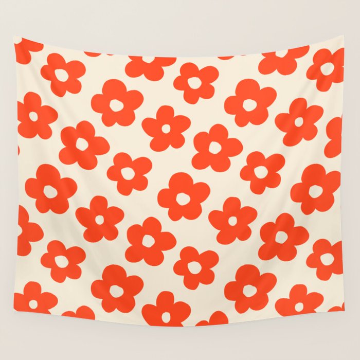 Retro 60s 70s Flower Pattern #pattern #vintage #poppy Wall Tapestry Gallery Image 4