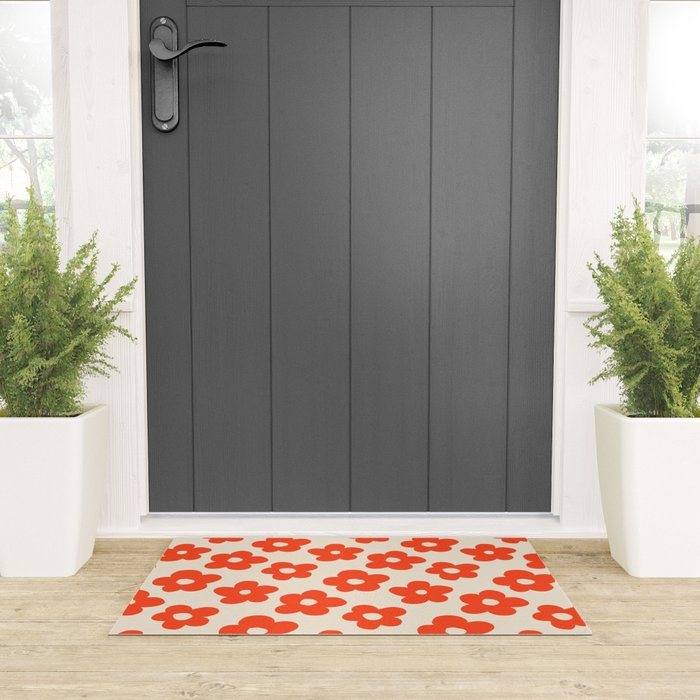 Retro 60s 70s Flower Pattern #pattern #vintage #poppy Welcome Mat Gallery Image 3