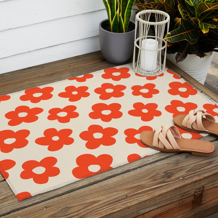 Retro 60s 70s Flower Pattern #pattern #vintage #poppy Outdoor Rug Gallery Image 2