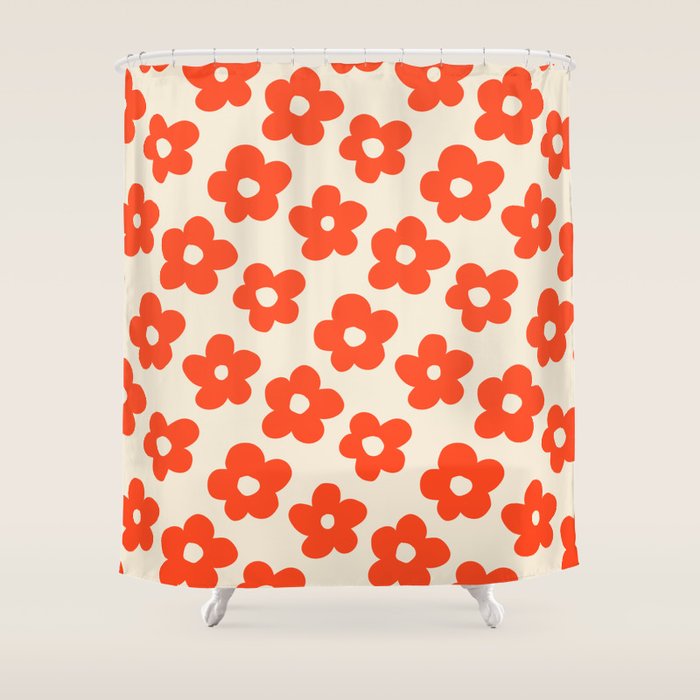 Retro 60s 70s Flower Pattern #pattern #vintage #poppy Shower Curtain Gallery Image 1