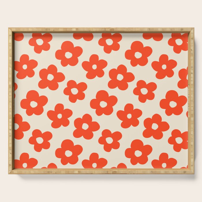 Retro 60s 70s Flower Pattern #pattern #vintage #poppy Serving Tray Gallery Image 1