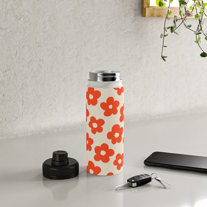 Retro 60s 70s Flower Pattern #pattern #vintage #poppy Water Bottle Gallery Image 4