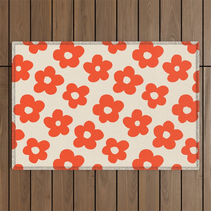 Retro 60s 70s Flower Pattern #pattern #vintage #poppy Outdoor Rug Gallery Image 1