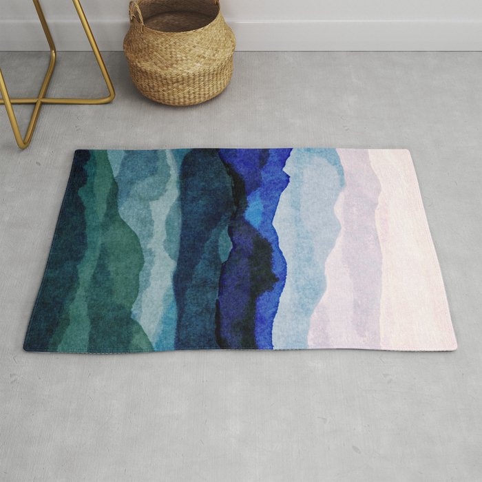 Misty morning blue hills abstract Rug Gallery Image 1