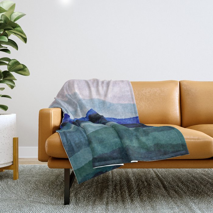 Misty morning blue hills abstract Throw Blanket Gallery Image 1