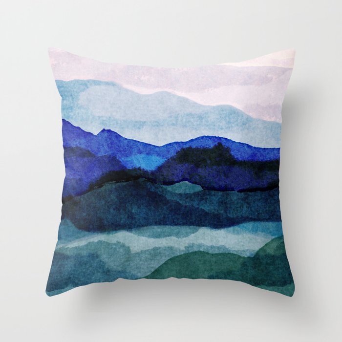 Misty morning blue hills abstract Throw Pillow Gallery Image 6