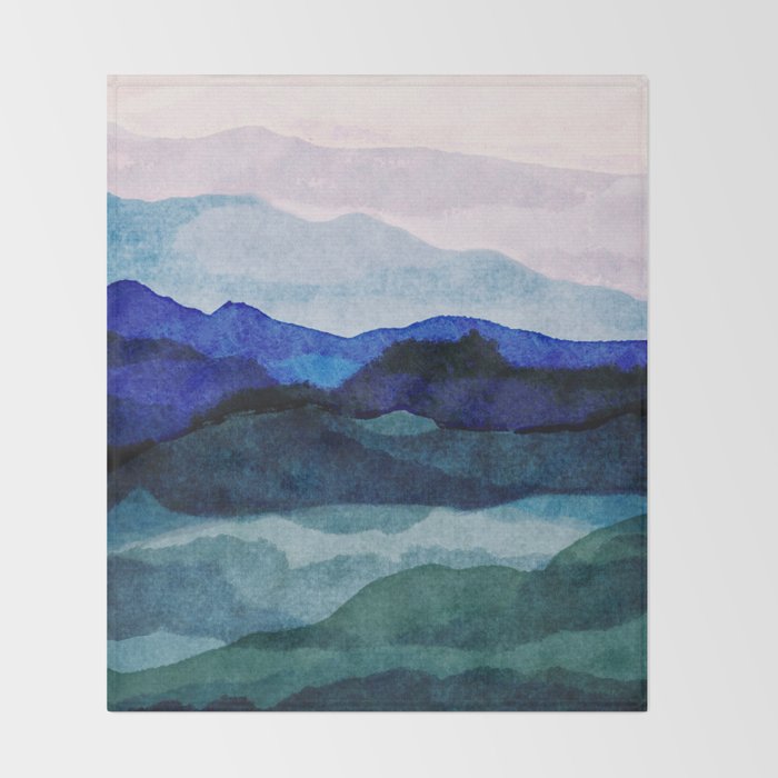 Misty morning blue hills abstract Throw Blanket Gallery Image 2