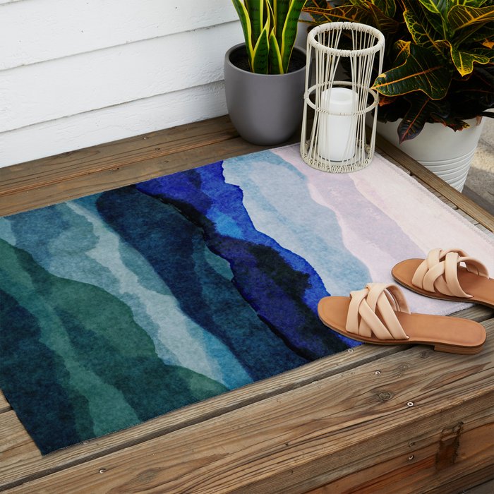 Misty morning blue hills abstract Outdoor Rug Gallery Image 2