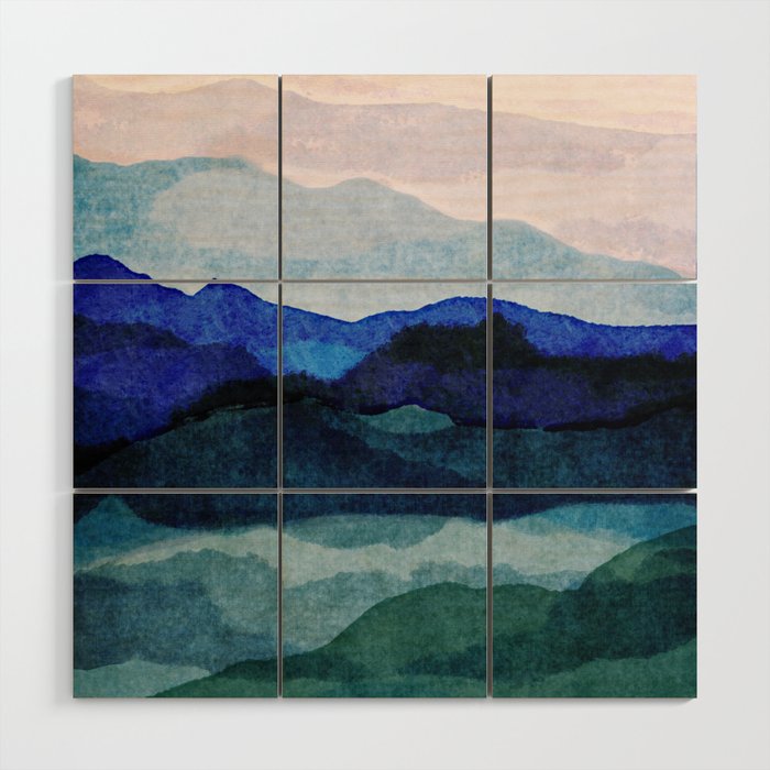 Misty morning blue hills abstract Wood Wall Art Gallery Image 1