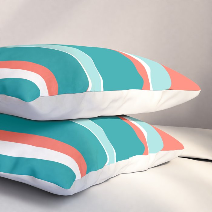 Colorful Stripes, Coral, Teal and Aqua Pillow Sham Gallery Image 3