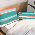 Colorful Stripes, Coral, Teal and Aqua Pillow Sham Gallery Image 2