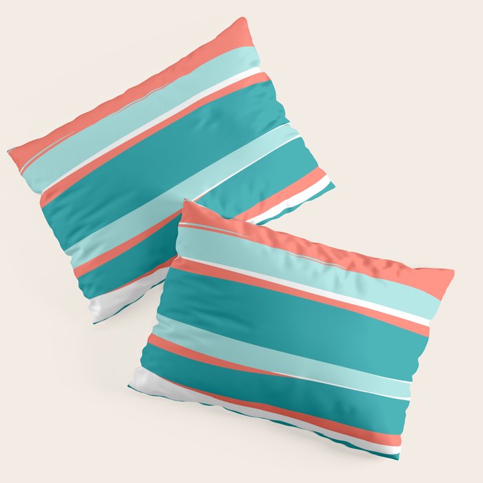 Colorful Stripes, Coral, Teal and Aqua Pillow Sham Gallery Image 3