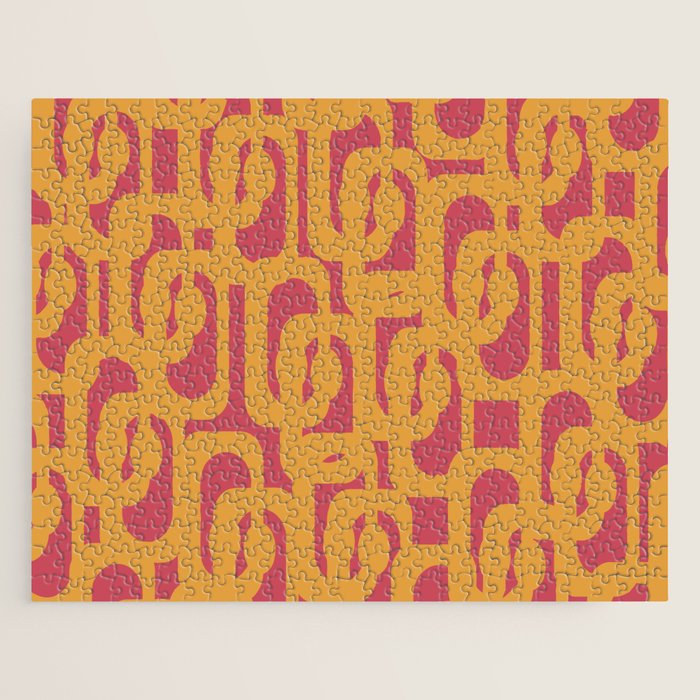 Mid Century Modern Loop Pattern Mustard and Magenta Jigsaw Puzzle Gallery Image 1