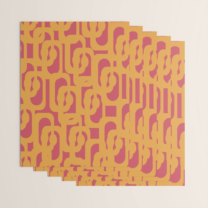 Mid Century Modern Loop Pattern Mustard and Magenta Wrapping Paper Gallery Image 3