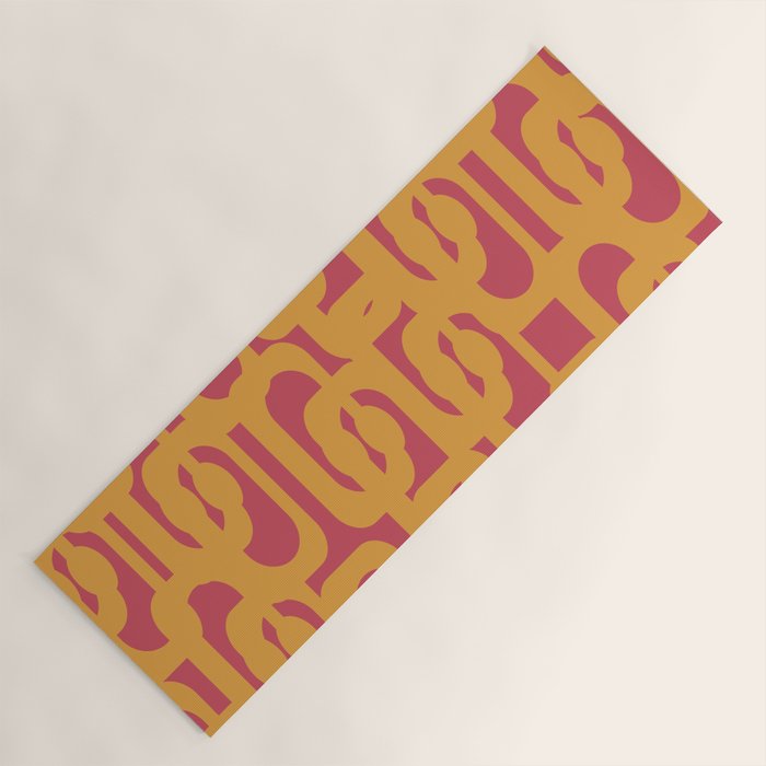 Mid Century Modern Loop Pattern Mustard and Magenta Yoga Mat Gallery Image 1