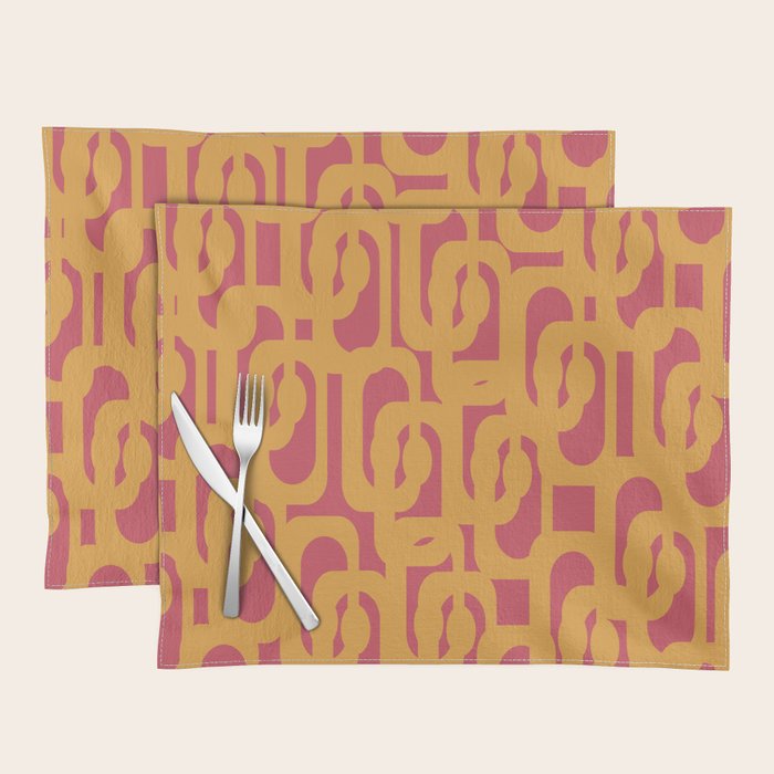 Mid Century Modern Loop Pattern Mustard and Magenta Placemat Gallery Image 1