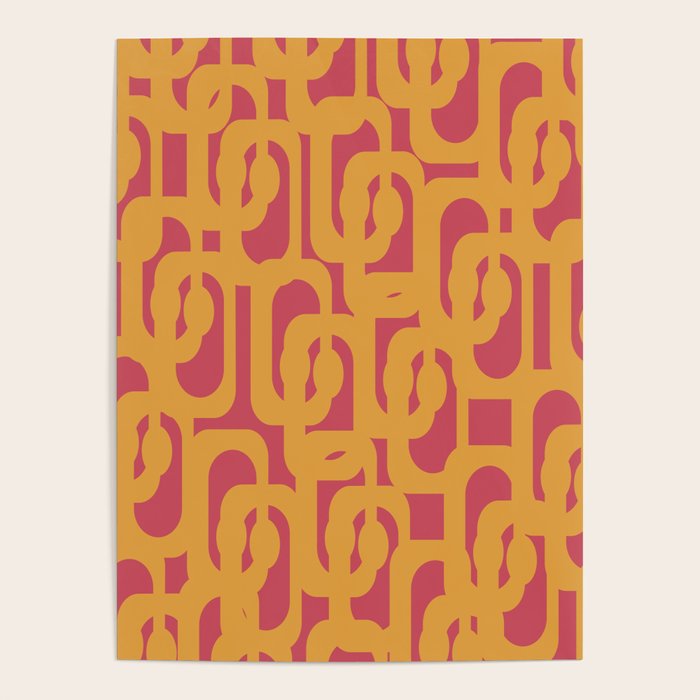 Mid Century Modern Loop Pattern Mustard and Magenta Poster Gallery Image 4