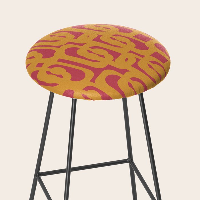 Mid Century Modern Loop Pattern Mustard and Magenta Stool Gallery Image 2