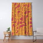 Mid Century Modern Loop Pattern Mustard and Magenta Window Curtain Gallery Image 5