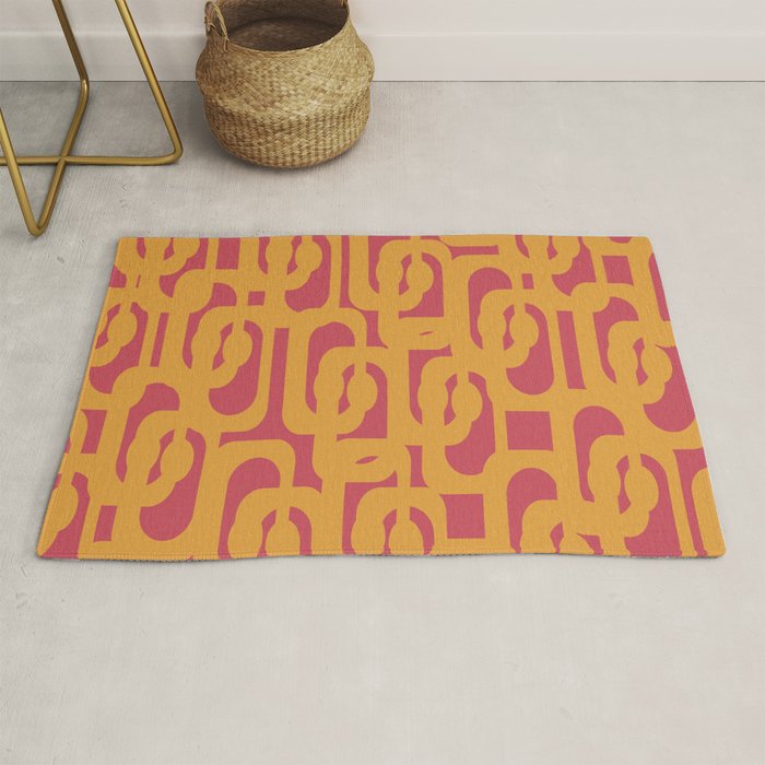 Mid Century Modern Loop Pattern Mustard and Magenta Rug Gallery Image 1