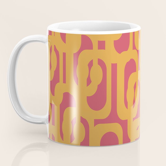 Mid Century Modern Loop Pattern Mustard and Magenta Coffee Mug Gallery Image 3